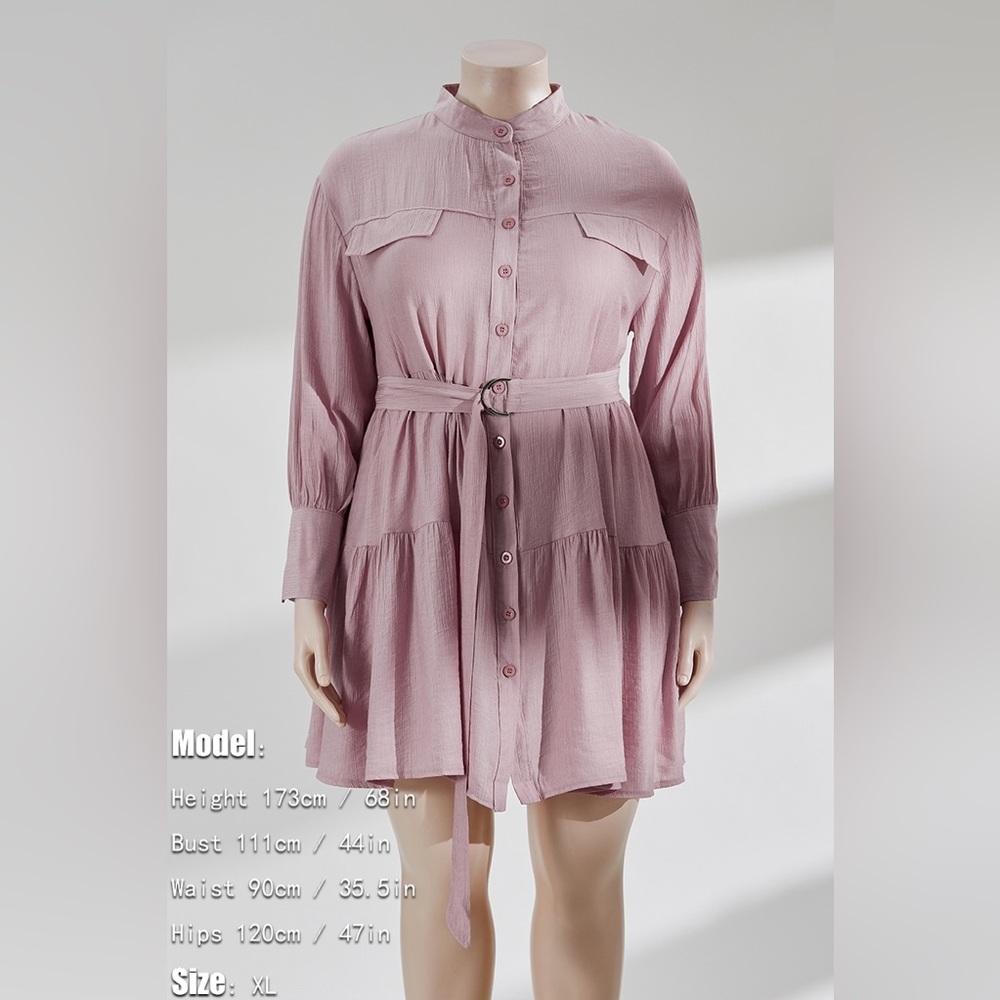 Plus Pink Ruffle Mini Dress w/Belt - Picture 8 of 9